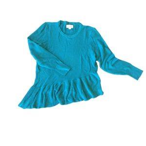 Elle Turquoise Teal Ribbed Asymmetrical Sweater